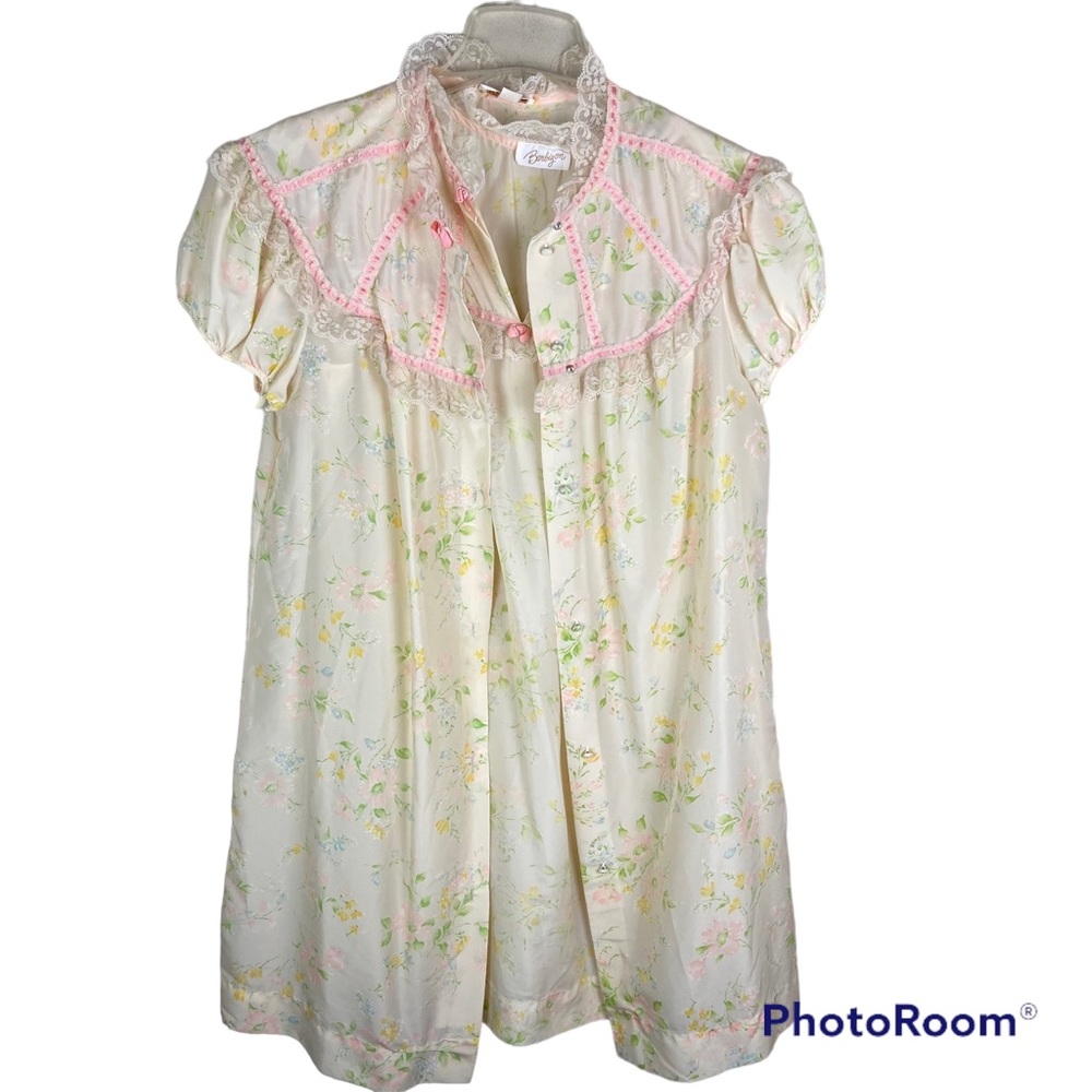 Vintage 50s Barbizon floral watercolor nylon nightgown and matching robe set